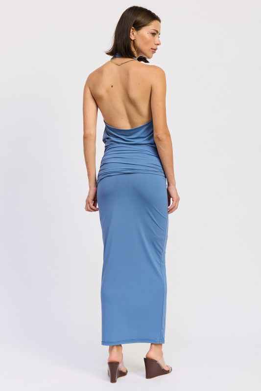 MAXI RUCHED KNITSKIRT WITH GOLD TRIM