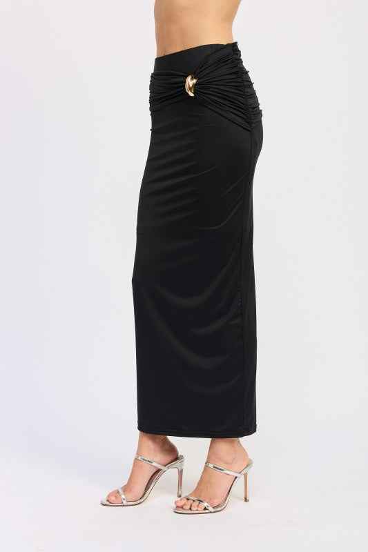 MAXI RUCHED KNITSKIRT WITH GOLD TRIM