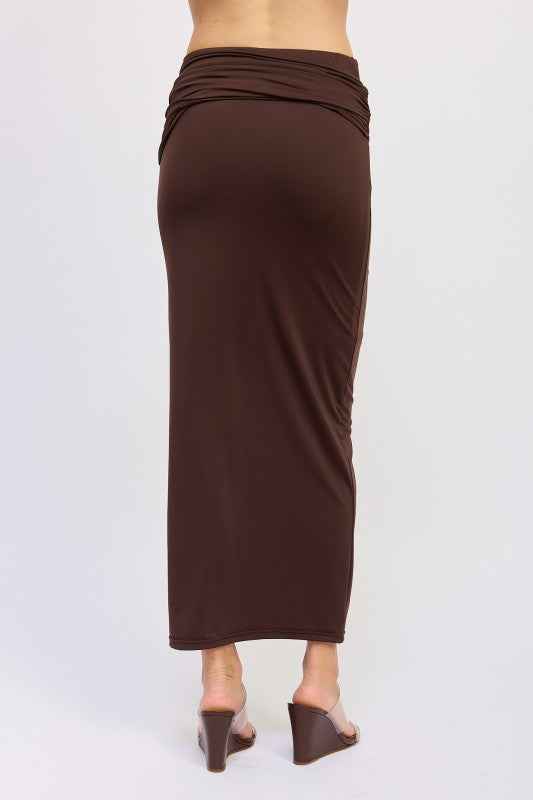 MAXI RUCHED KNITSKIRT WITH GOLD TRIM
