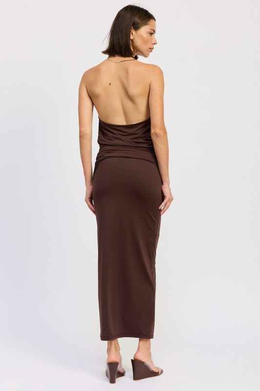 MAXI RUCHED KNITSKIRT WITH GOLD TRIM