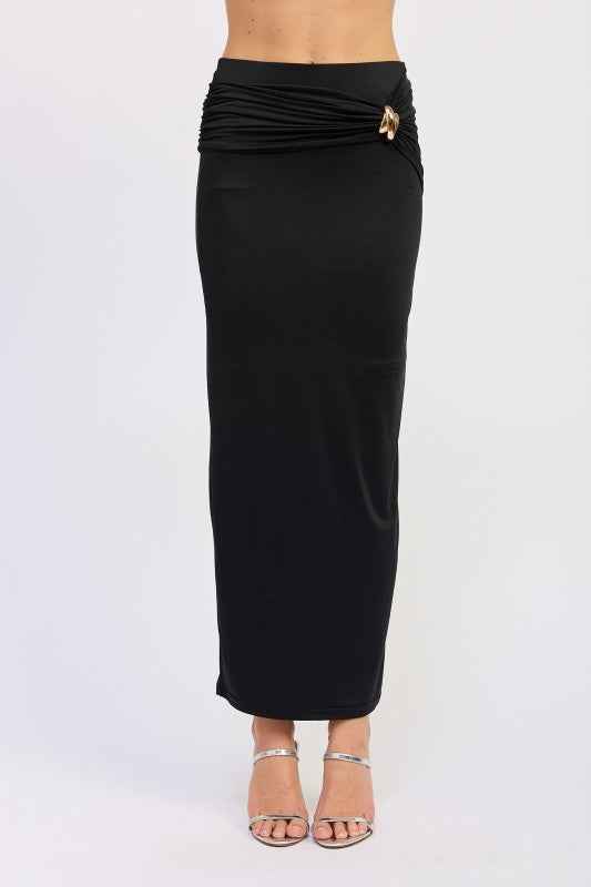 MAXI RUCHED KNITSKIRT WITH GOLD TRIM