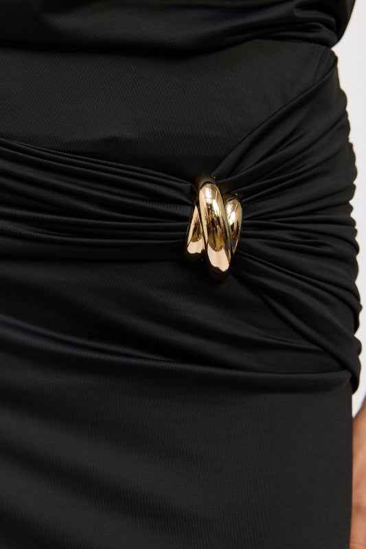 MAXI RUCHED KNITSKIRT WITH GOLD TRIM