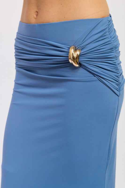 MAXI RUCHED KNITSKIRT WITH GOLD TRIM