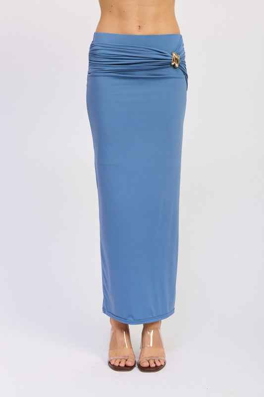 MAXI RUCHED KNITSKIRT WITH GOLD TRIM