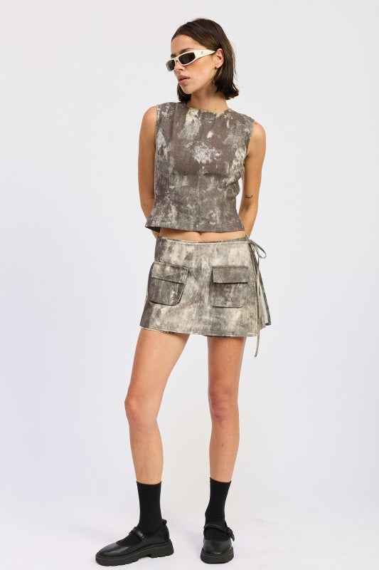 DENIM TANK TOP OPEN BACK TIE