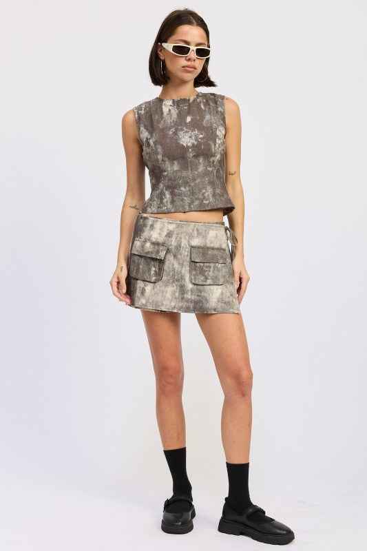 DENIM TANK TOP OPEN BACK TIE