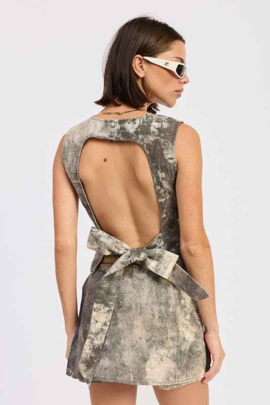 DENIM TANK TOP OPEN BACK TIE