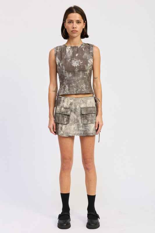 DENIM TANK TOP OPEN BACK TIE