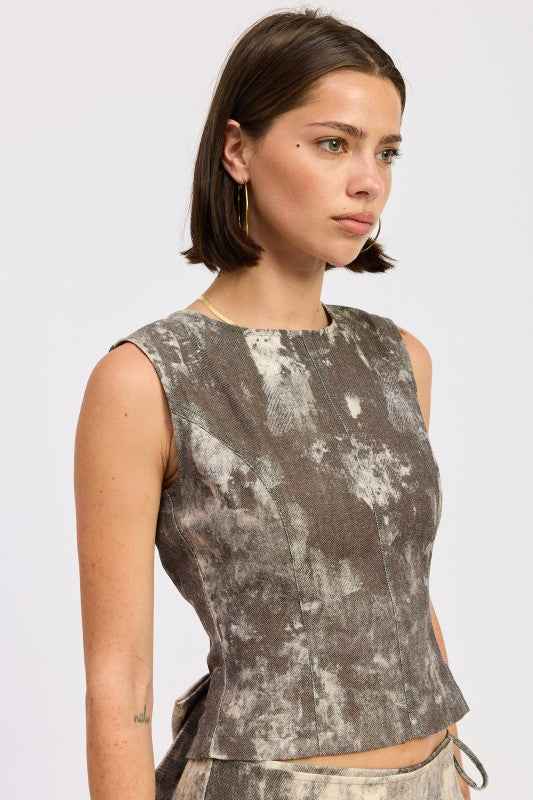 DENIM TANK TOP OPEN BACK TIE