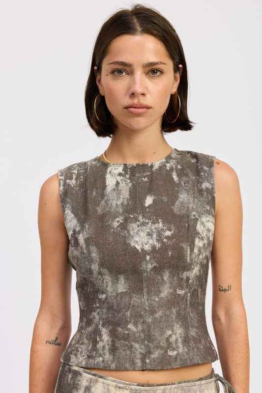 DENIM TANK TOP OPEN BACK TIE