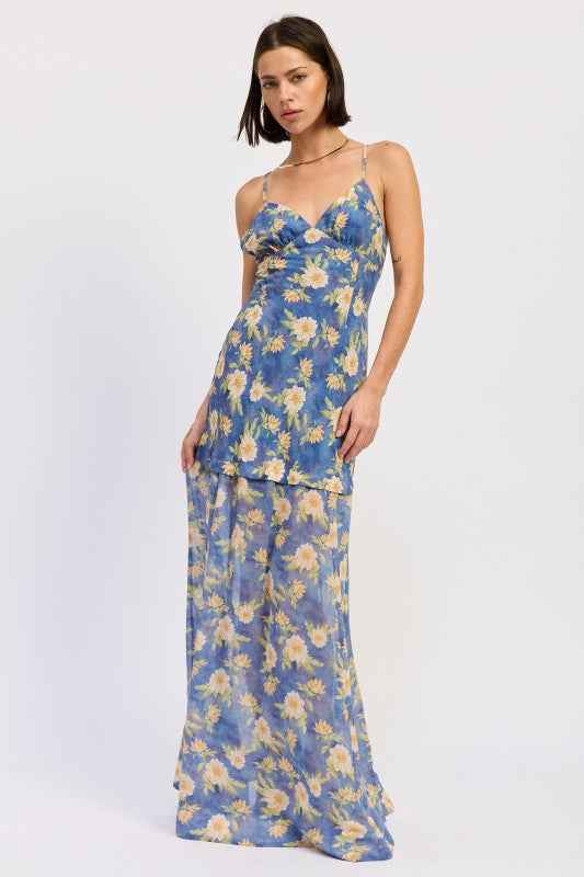 MAXI FLORAL CROSS TIE BACK DRESS