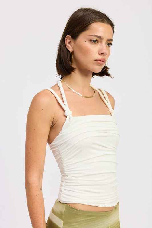 RUCHED ROPE TIE HALTER TOP