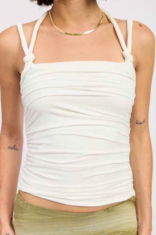 RUCHED ROPE TIE HALTER TOP