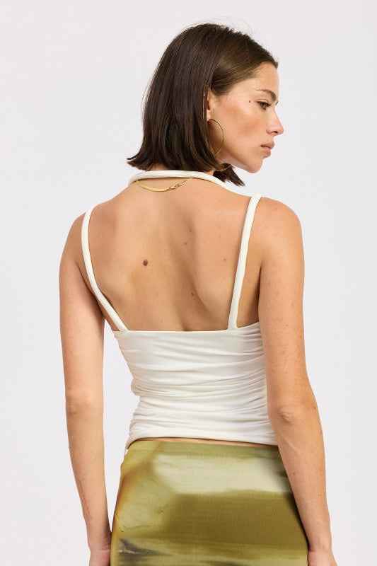RUCHED ROPE TIE HALTER TOP