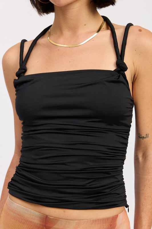 RUCHED ROPE TIE HALTER TOP
