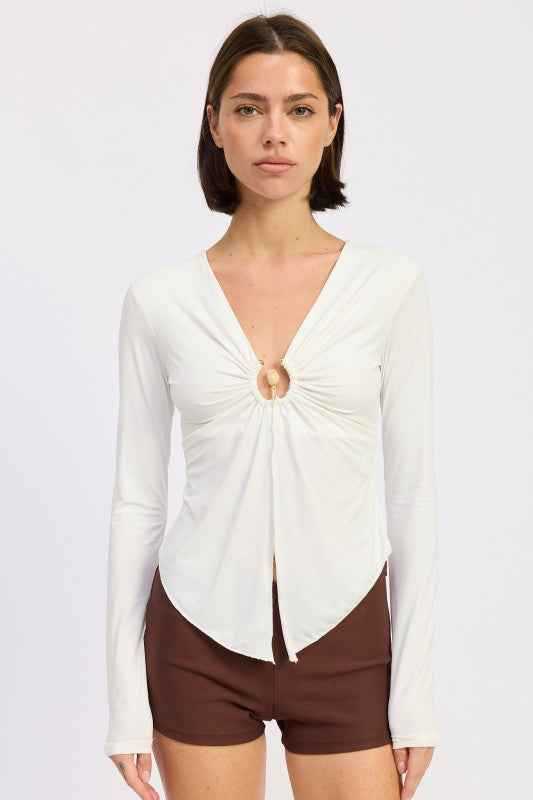 LONG SLEEVE FRONT RING RUCHED TOP
