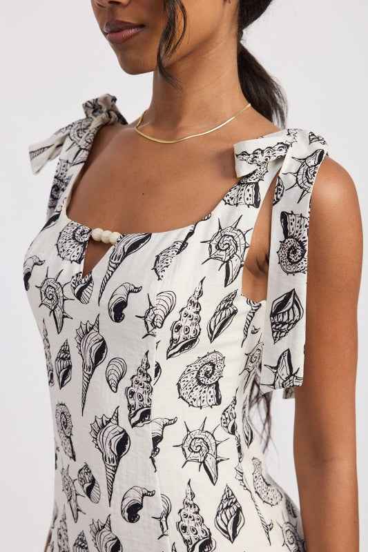 SQAURE NECK FITTED MINI DRESS WITH TIE STRAPS