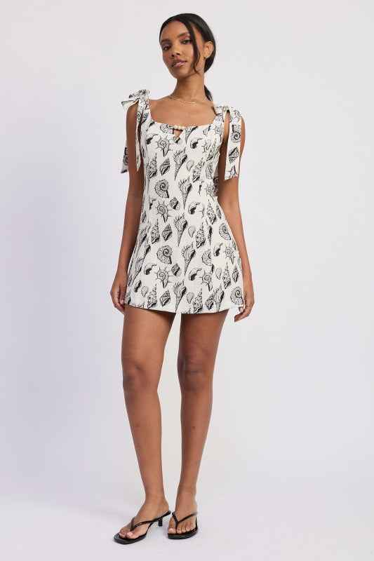 SQAURE NECK FITTED MINI DRESS WITH TIE STRAPS