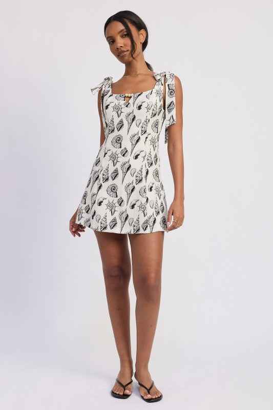 SQAURE NECK FITTED MINI DRESS WITH TIE STRAPS