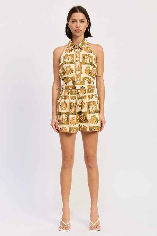 HIGH COLLARED BACKLESS HALTER TOP