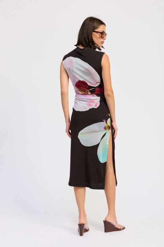 FLORAL MESH MIDI SLEEVELESS DRESS