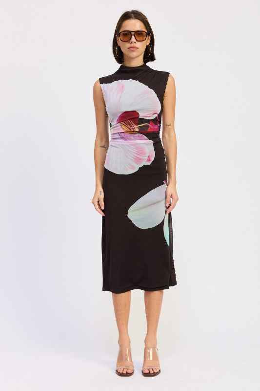 FLORAL MESH MIDI SLEEVELESS DRESS