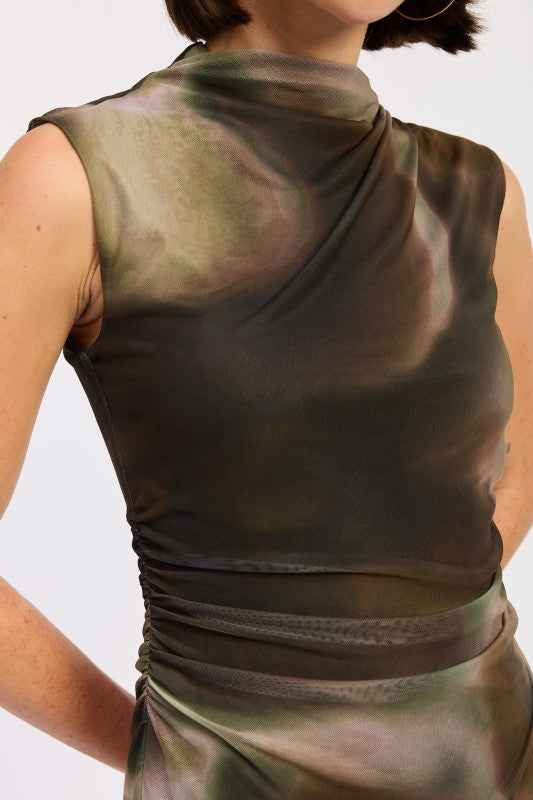 MIDI MESH SLEEVELESS MOCK NECK DRESS