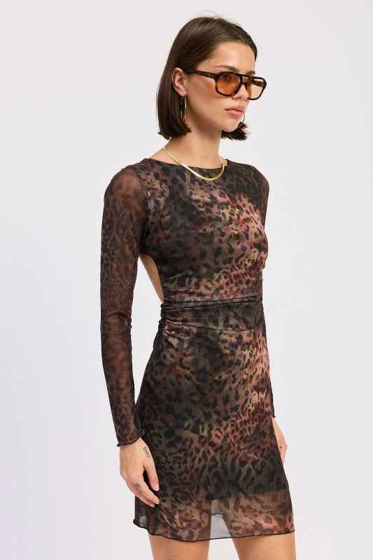 MINI OPEN BACK MESH ANIMAL PRINT DRESS