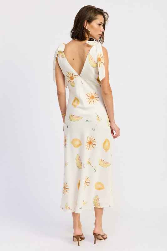 V NECK MIDI DRESS WITH SHOULDER BOW TIE