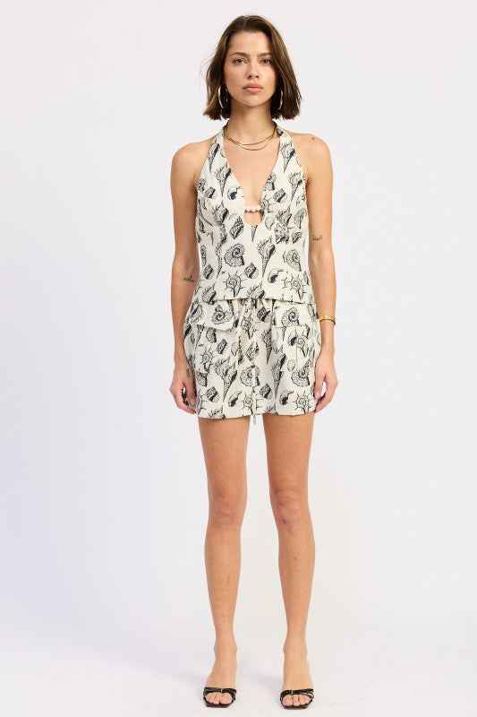 BEADED CUTOUT HALTER TOP