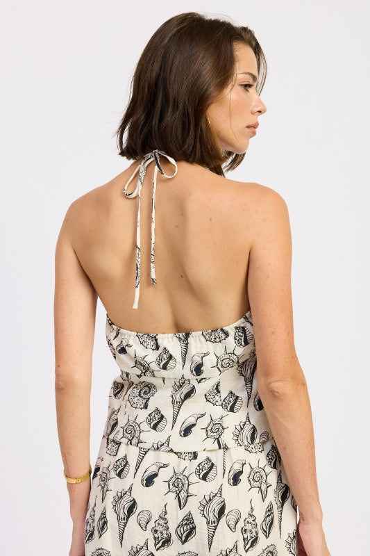 BEADED CUTOUT HALTER TOP