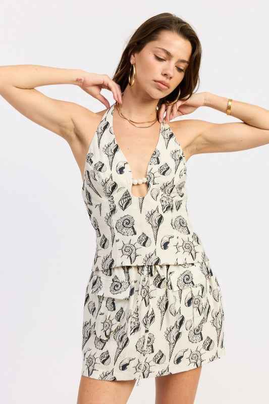 BEADED CUTOUT HALTER TOP