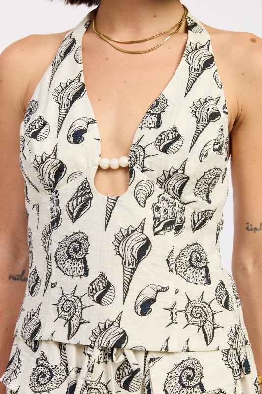 BEADED CUTOUT HALTER TOP