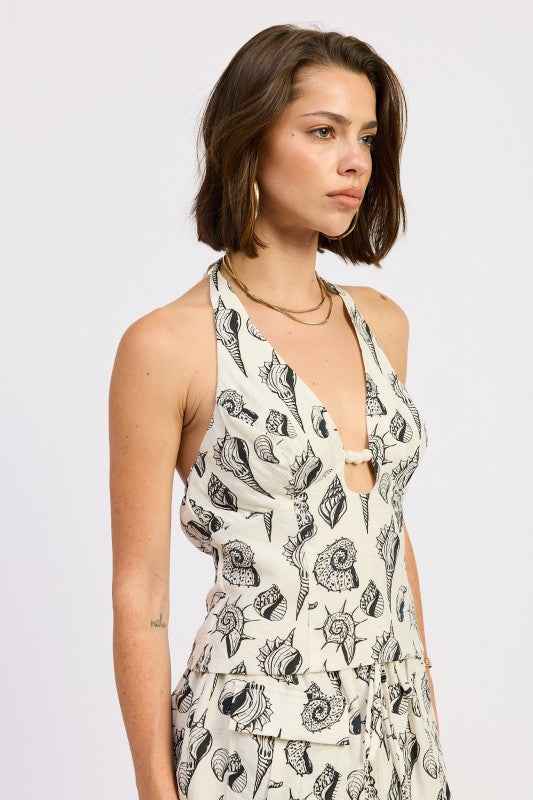 BEADED CUTOUT HALTER TOP