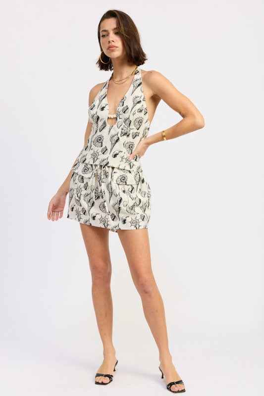 BEADED CUTOUT HALTER TOP