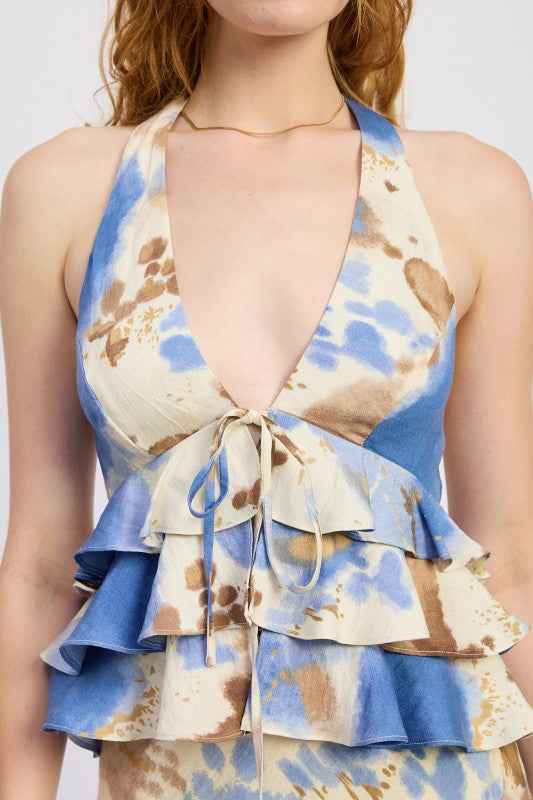 TIERED HALTER TOP WITH FRONT TIE