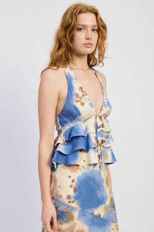 TIERED HALTER TOP WITH FRONT TIE