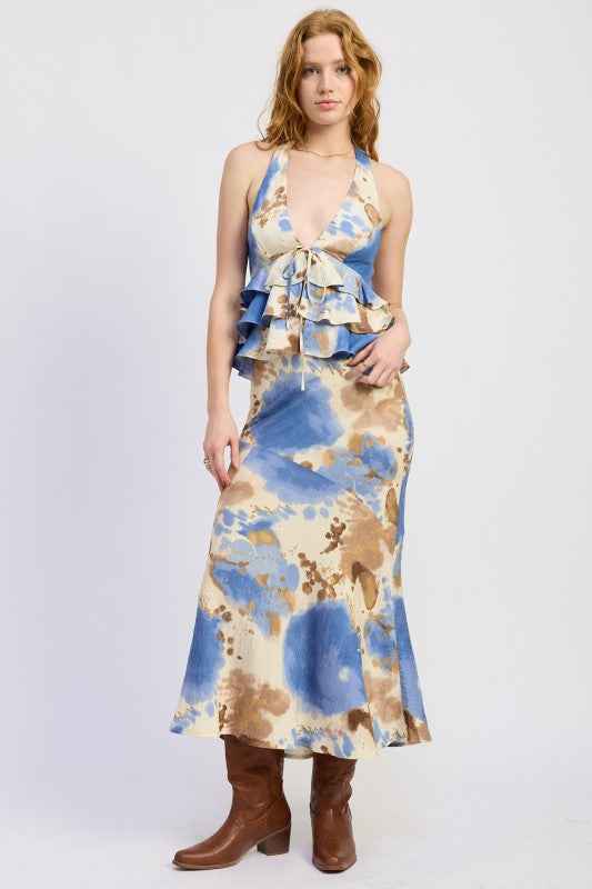 TIERED HALTER TOP WITH FRONT TIE