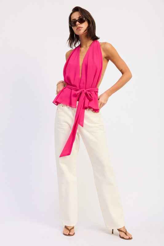 HALTER BACKLESS SCARF TOP