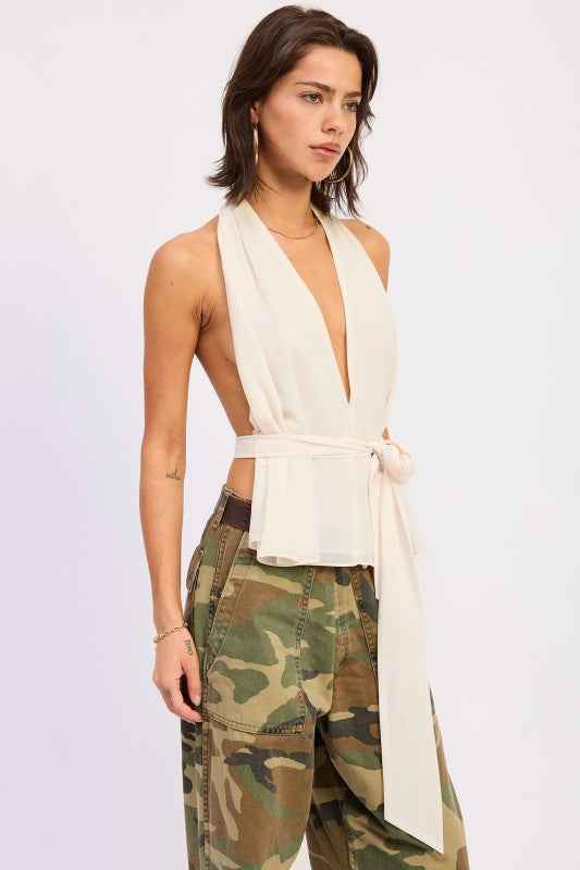 HALTER BACKLESS SCARF TOP