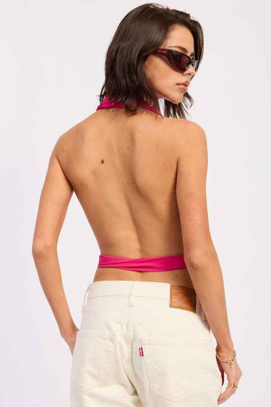 HALTER BACKLESS SCARF TOP