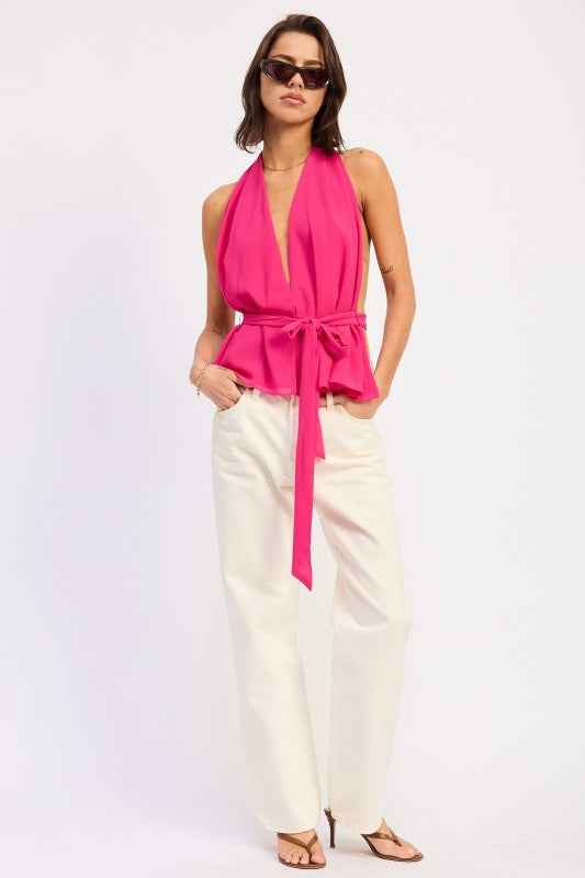 HALTER BACKLESS SCARF TOP