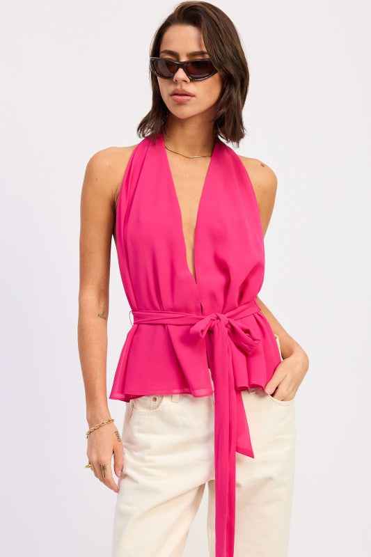 HALTER BACKLESS SCARF TOP