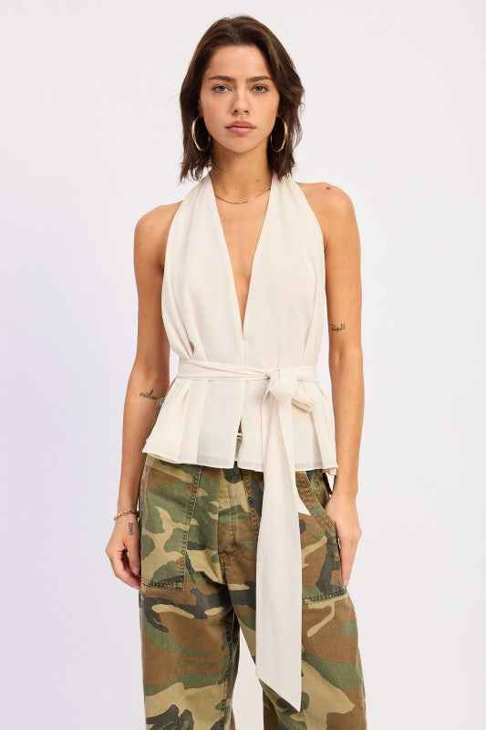HALTER BACKLESS SCARF TOP