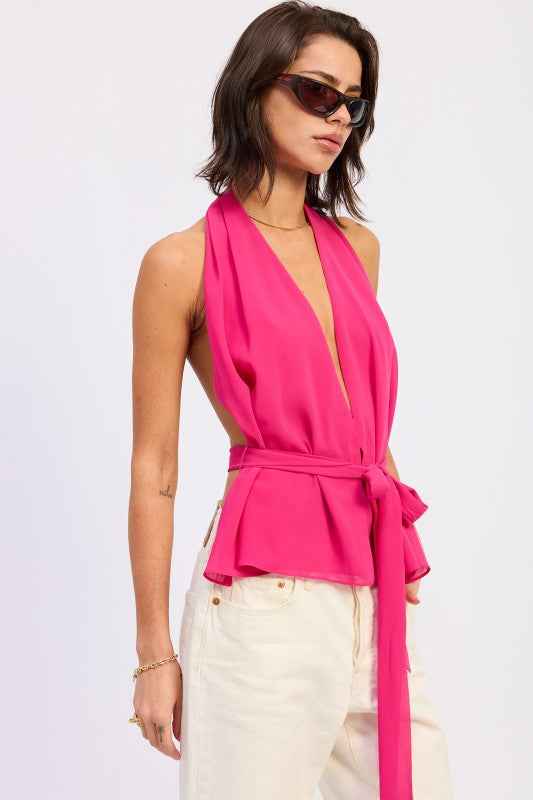 HALTER BACKLESS SCARF TOP