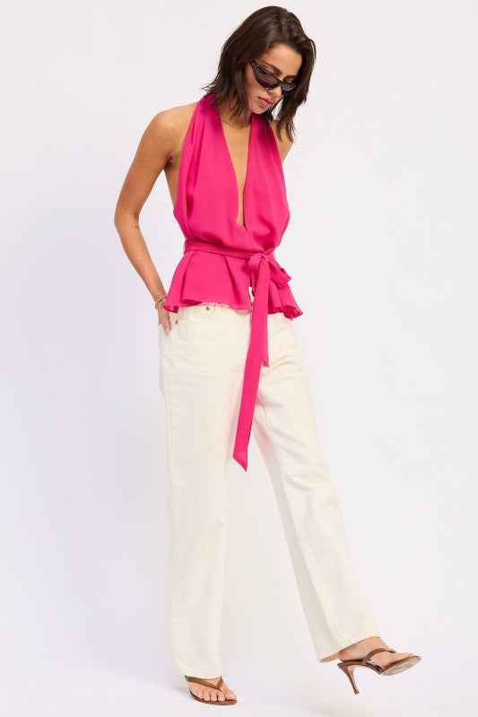 HALTER BACKLESS SCARF TOP