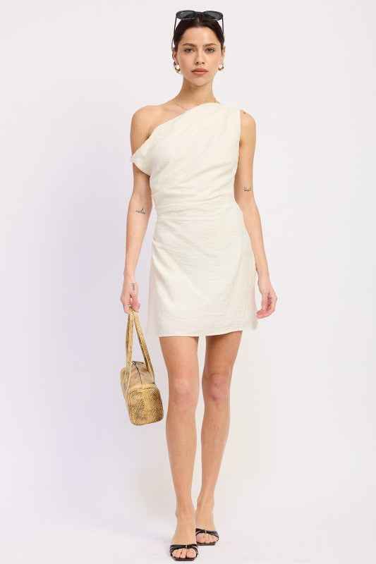 OFF SHOULDER WRAPPED MINI DRESS