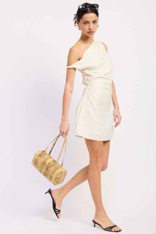 OFF SHOULDER WRAPPED MINI DRESS
