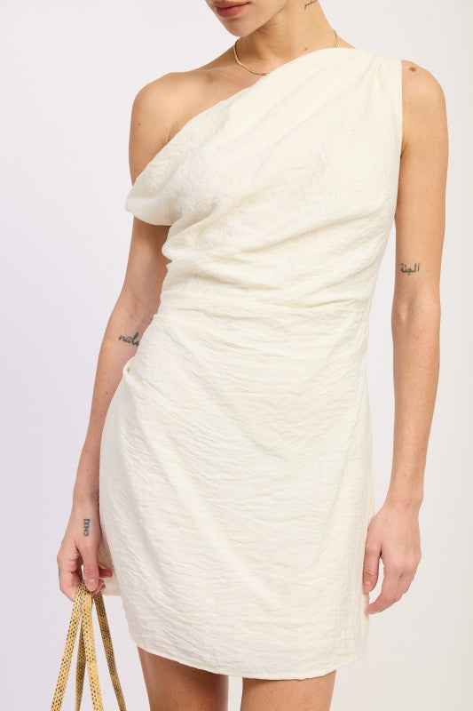 OFF SHOULDER WRAPPED MINI DRESS