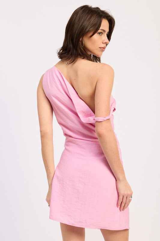 OFF SHOULDER WRAPPED MINI DRESS
